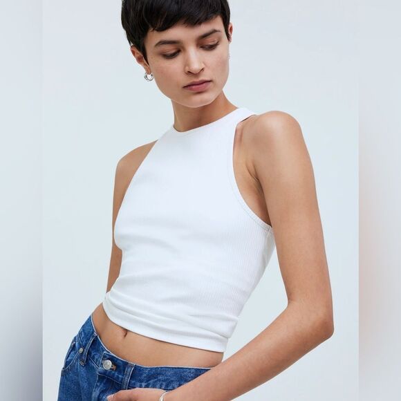 Madewell Highneck Tank Size XS With Shelf Bra in Sleekhold in White NWT - Picture 1 of 8